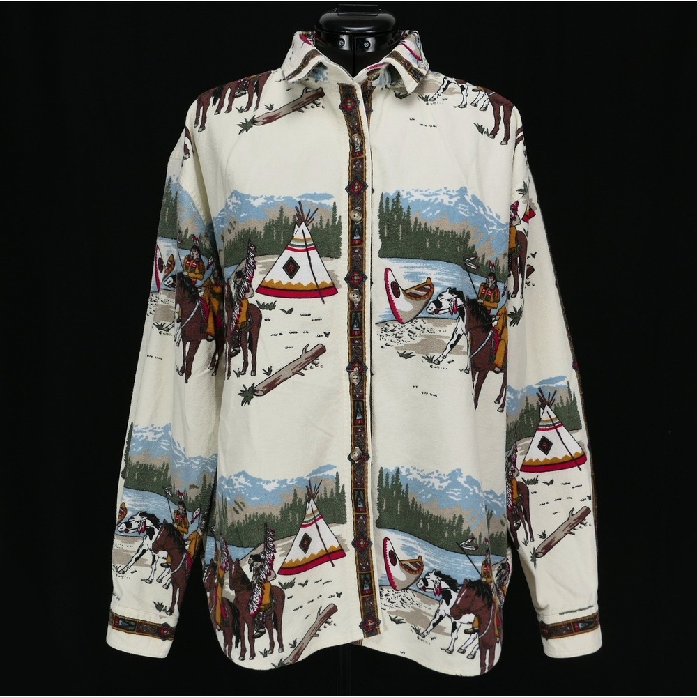 VTG Woolrich Women's Large Flannel Shirt Native American USA Made RARE